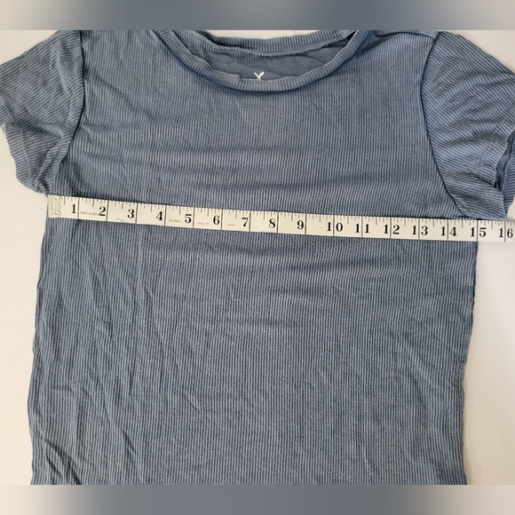 American Eagle Outfitters Soft & Sexy Dusty Blue Ribbed Crewneck Short Sleeve - Picture 7 of 7